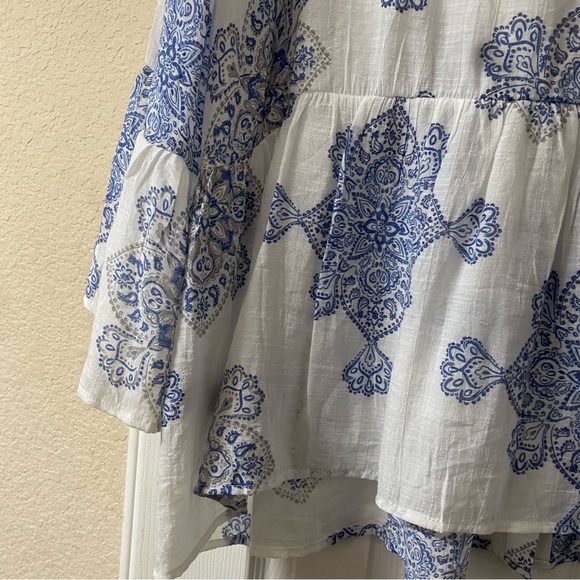 Unique Spectrum White & Blue Boho Floral Patterned Babydoll Blouse Size 3X NWT - Picture 11 of 13